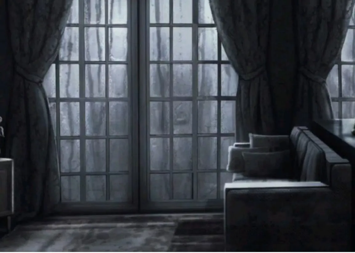 Cold, dim French doors used as a supernatural atmosphere reference