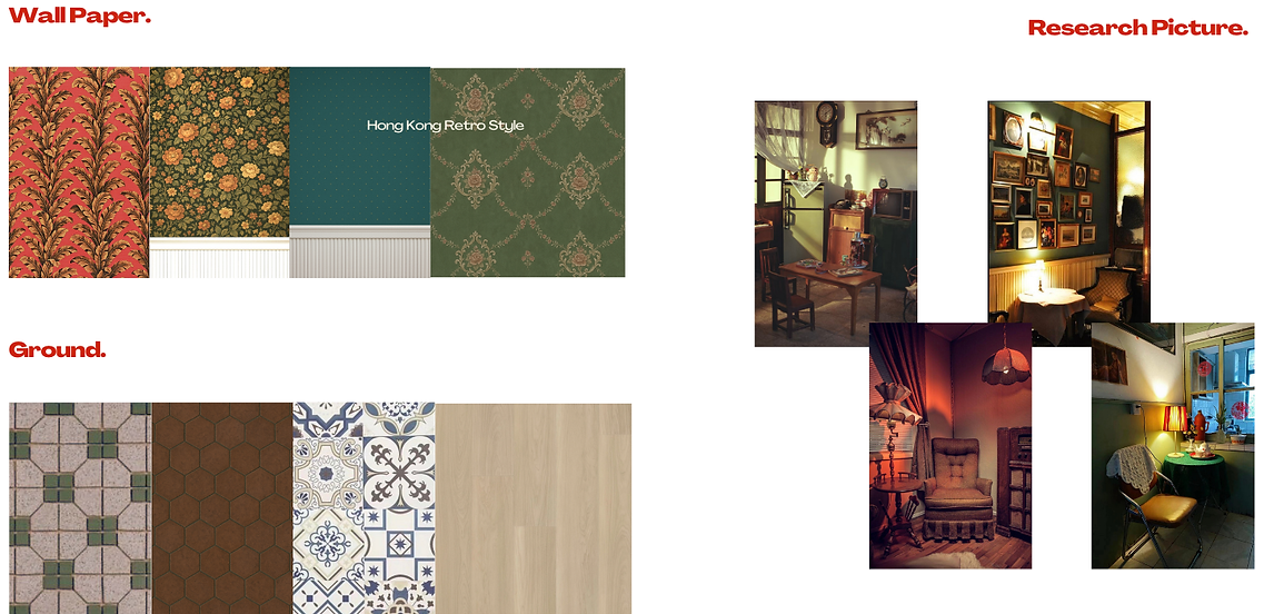 Wallpaper, flooring and interior research board