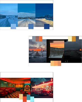 Color tone: winter blue, dawn and warm diner lighting