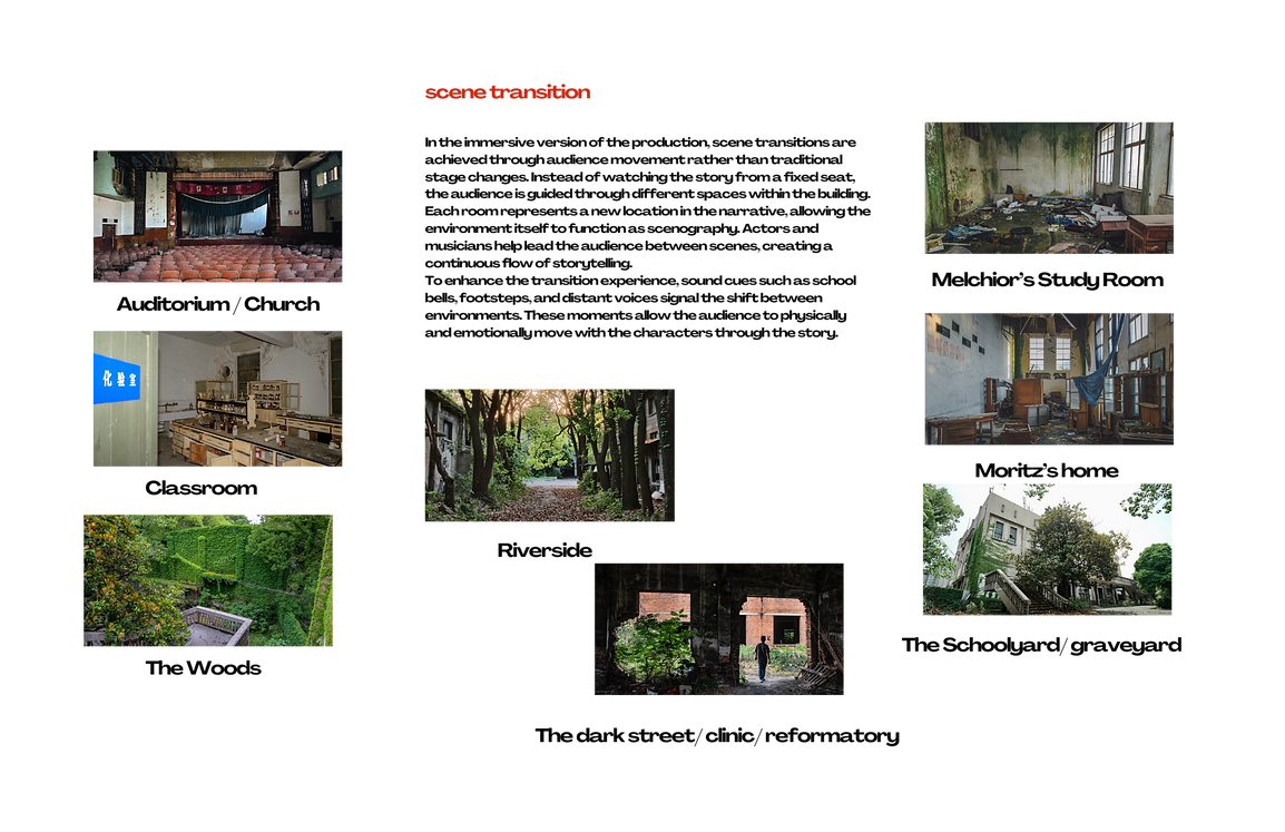 Auditorium, classroom and overgrown architecture references
