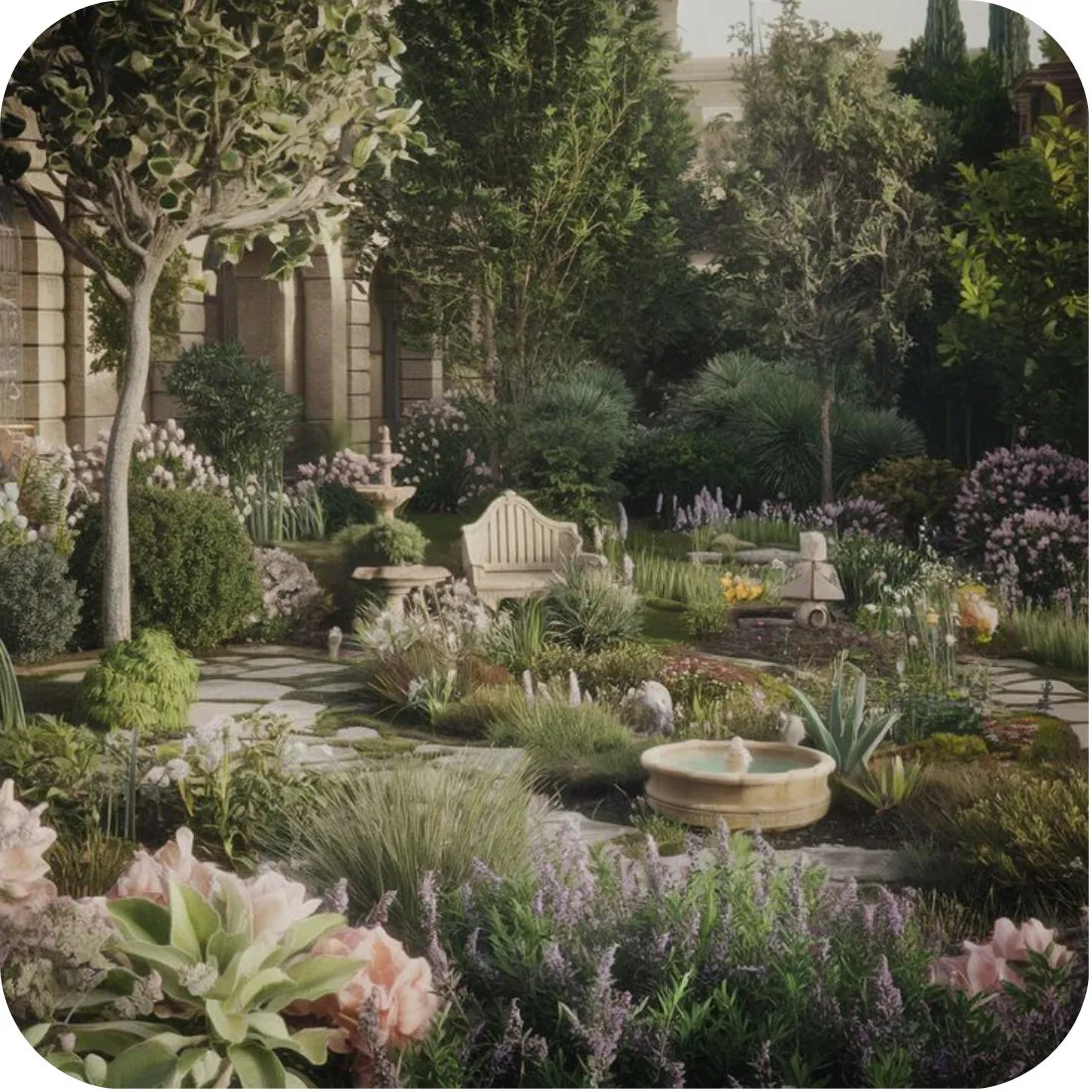 Lush English country garden reference for the exterior environment