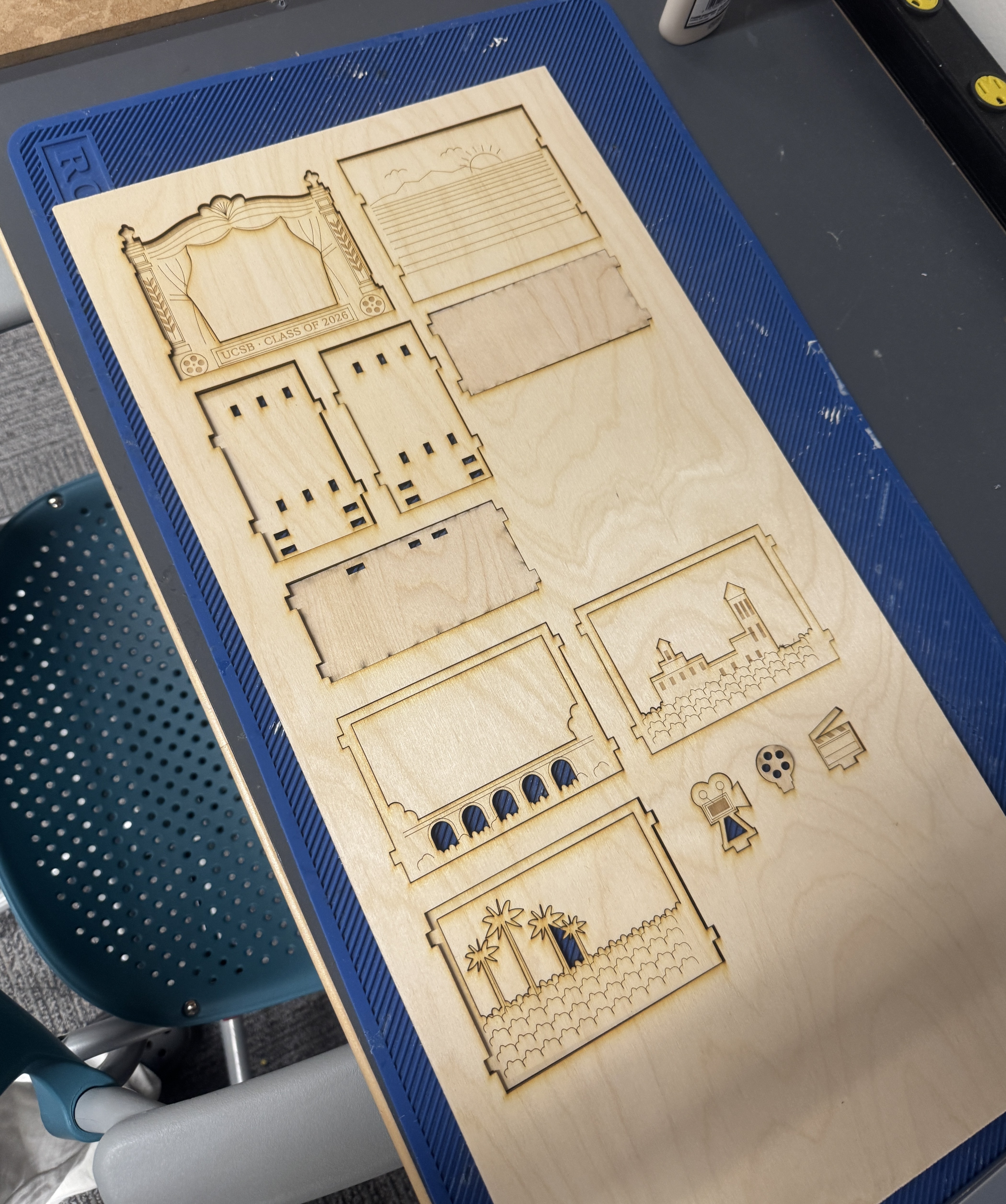 Laser-cut panels before assembly