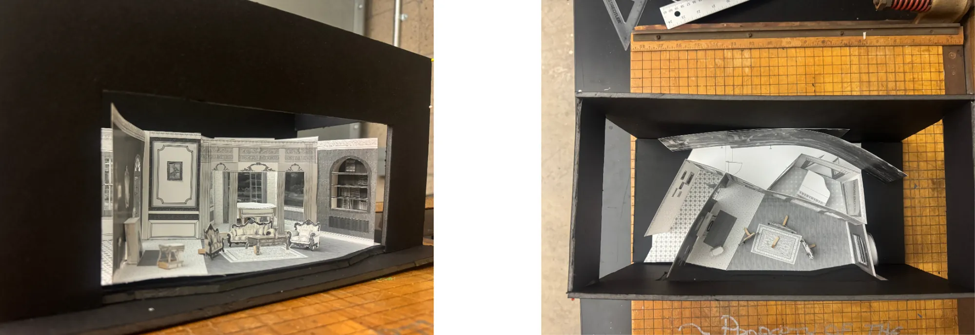 Front and overhead photographs of the completed scenic model