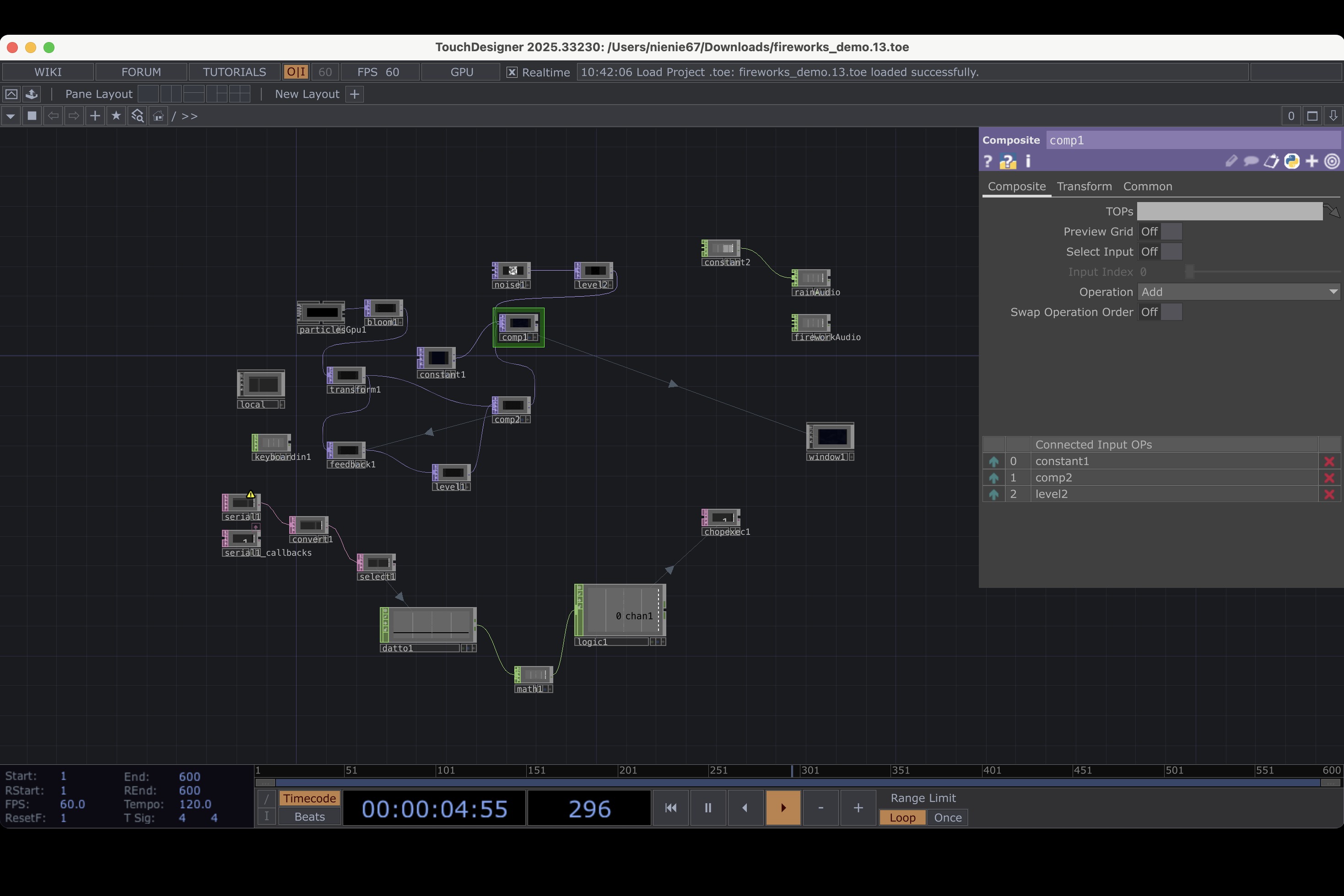 TouchDesigner — working network