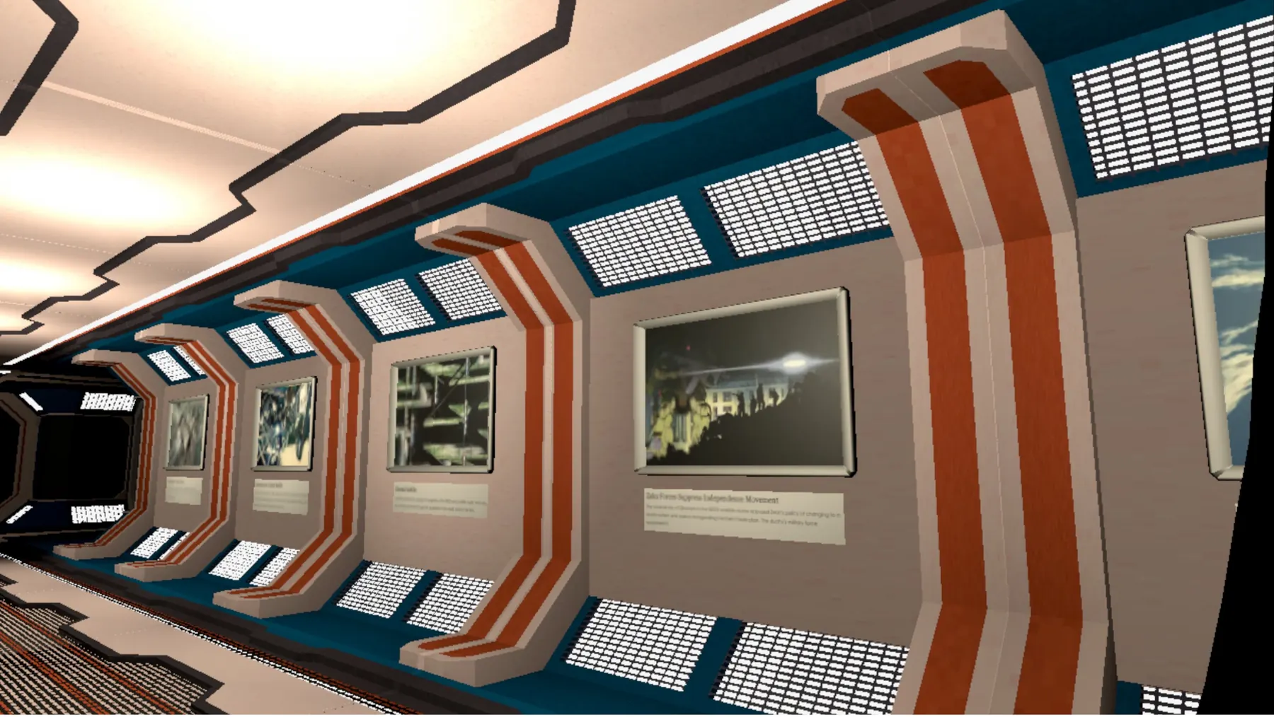 Completed illuminated museum exhibition hall