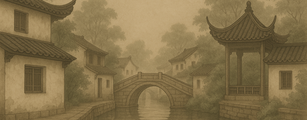 Chinese garden landscape illustration