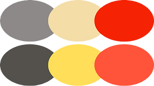 Gray, cream, yellow and red color palette
